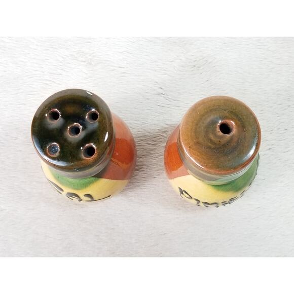 Salt & Pepper Shakers Folk Pottery Sal Pimienta 2 1/2" Ceramic 80's Home Decor - Picture 14 of 15